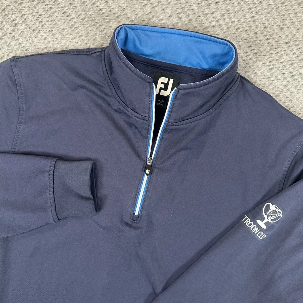 FootJoy 1/4 Zip Performance Golf Pullover Mens Small Navy Blue Troon Cup Logo